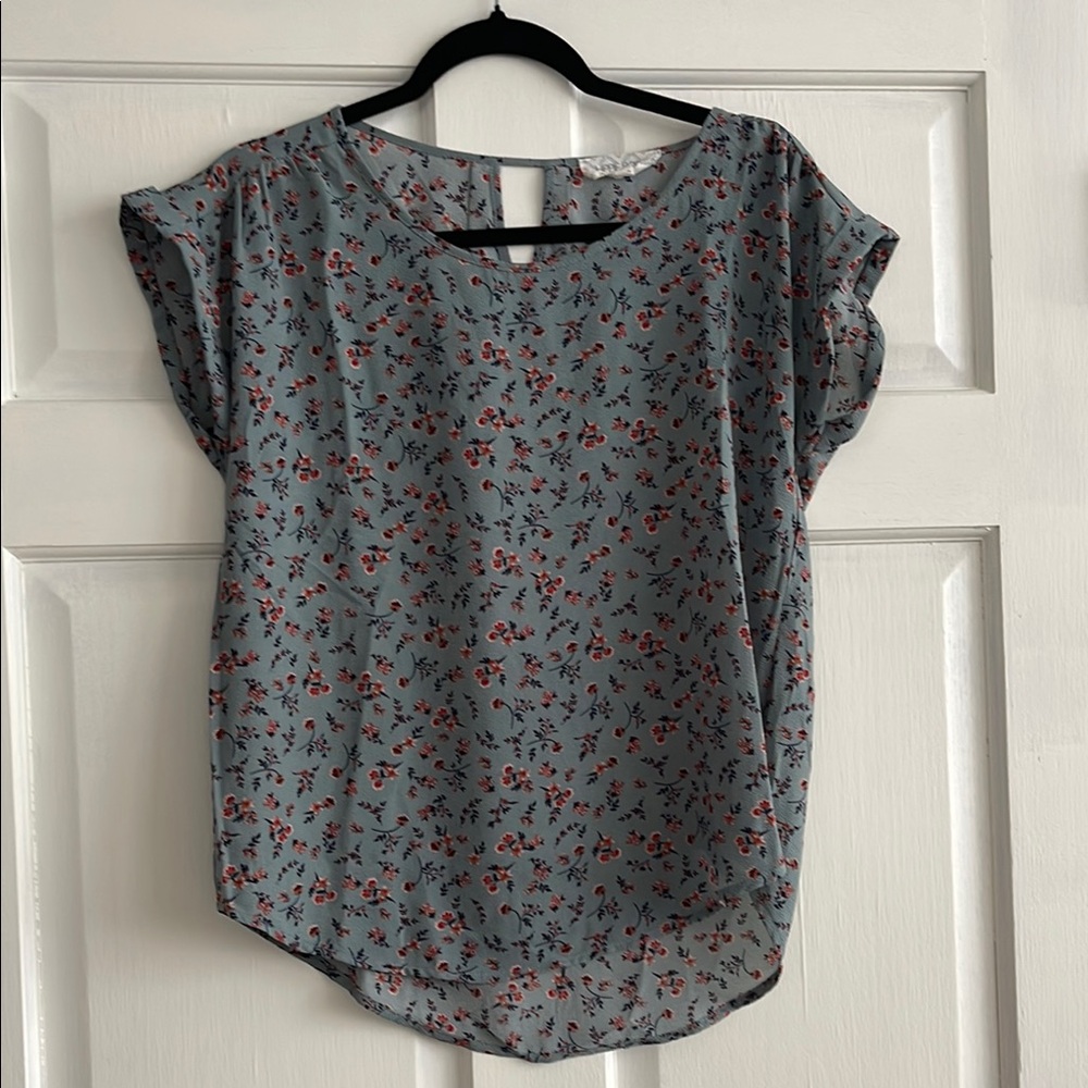 Floral Print Women's Top - Gray and Red